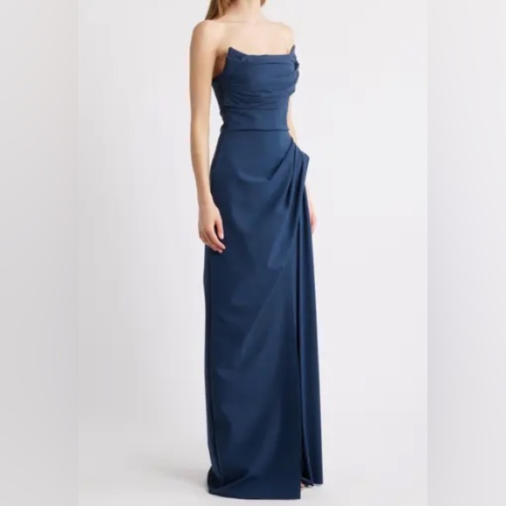 Chiara Boni La Petite Robe Dotai Strapless Navy Blue Gown NWT Size 40 IT / 4 US - Picture 2 of 8